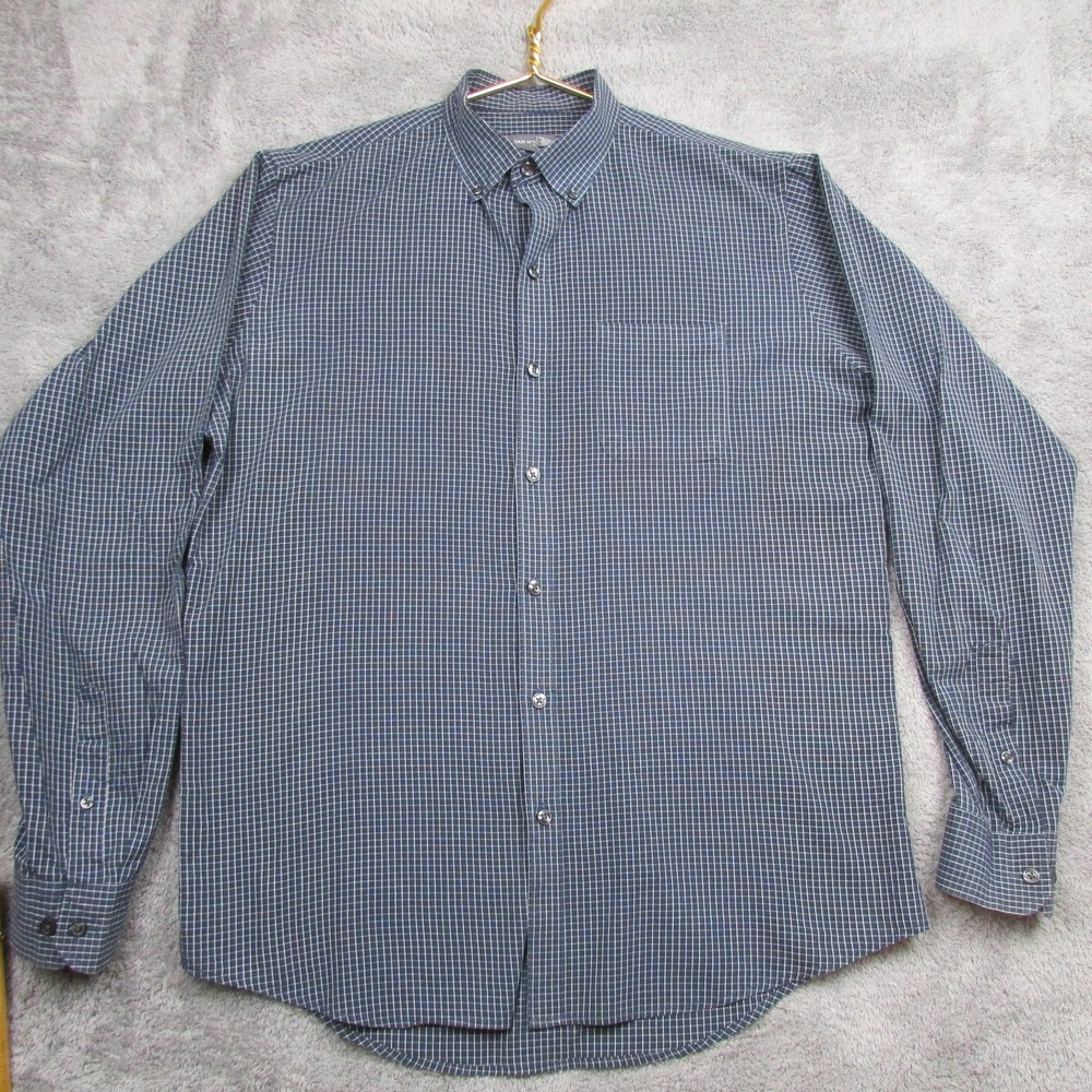 Van Heusen Shirt Mens Medium‎ Blue Check Long Sleeve Button Front Casual Top